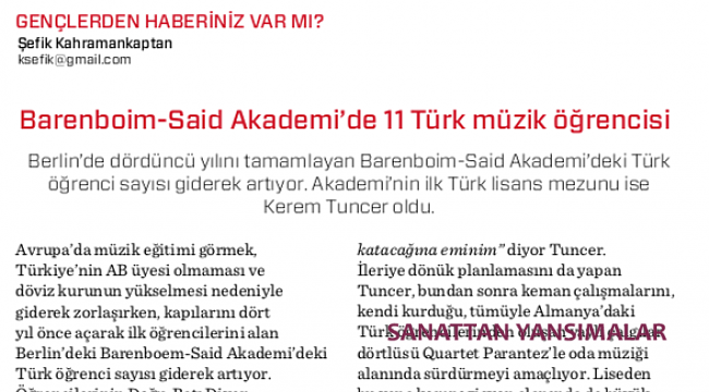 Barenboim-Said Akademi 'de  12 Türk müzik öğrencisi