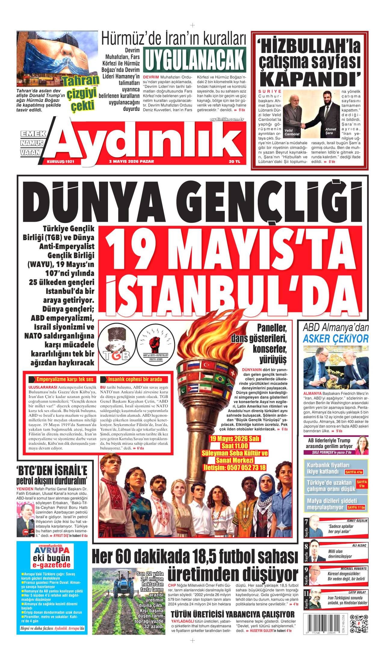 Aydınlık Gazetesi Gazete Manşeti