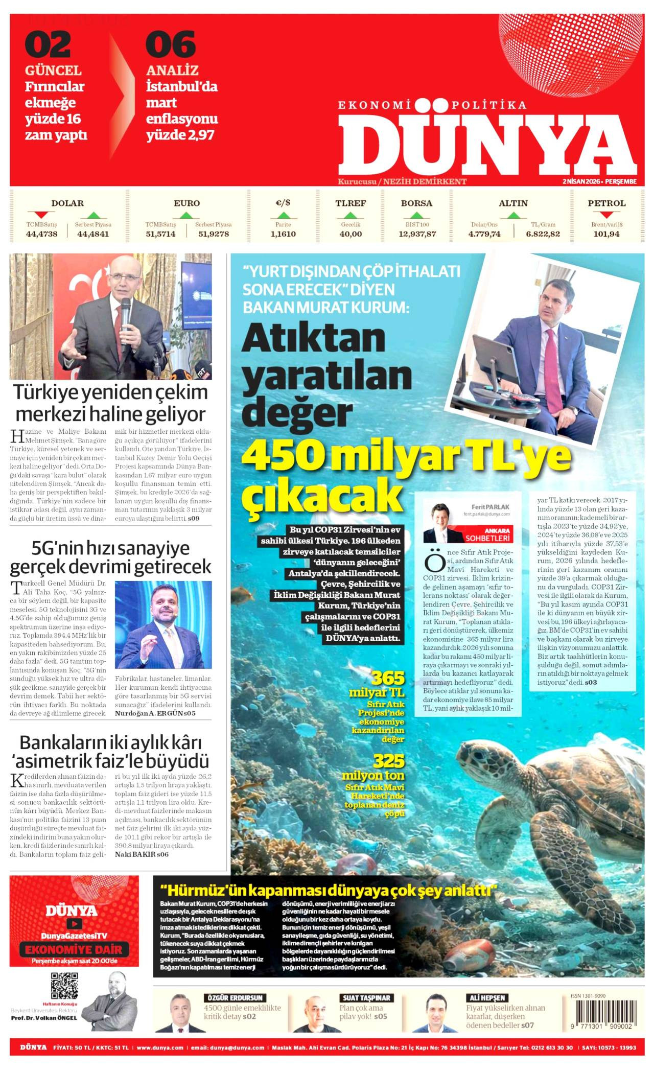 Dünya Gazetesi Gazete Manşeti