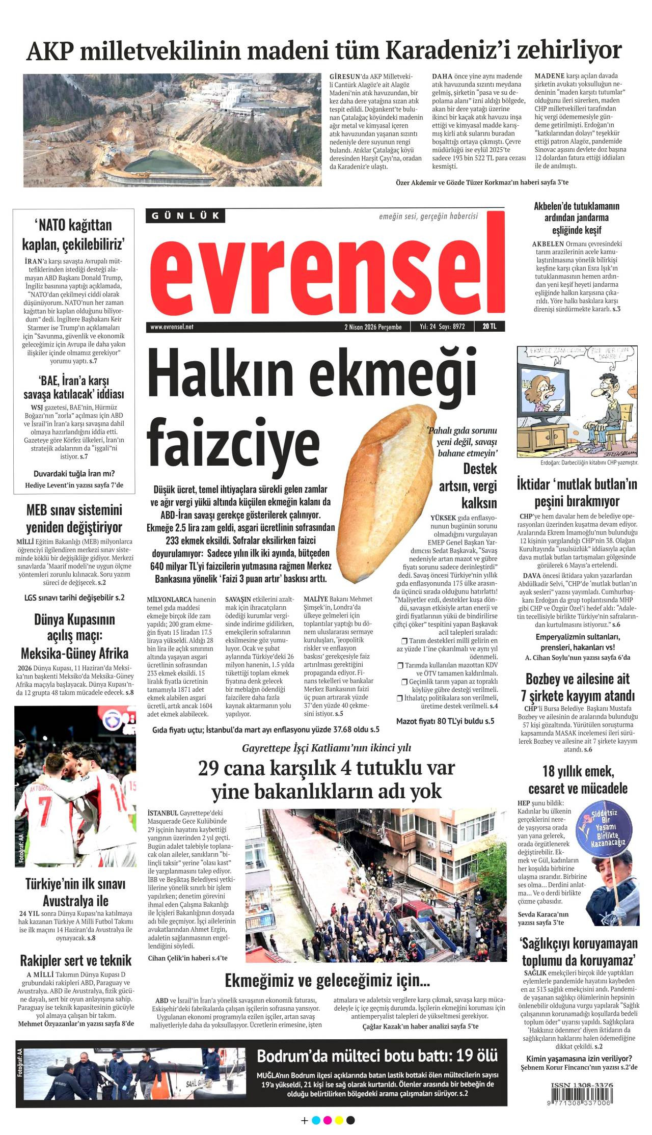 Evrensel Gazetesi Gazete Manşeti