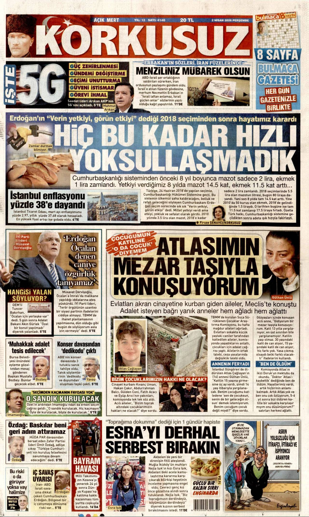 Korkusuz Gazetesi Gazete Manşeti