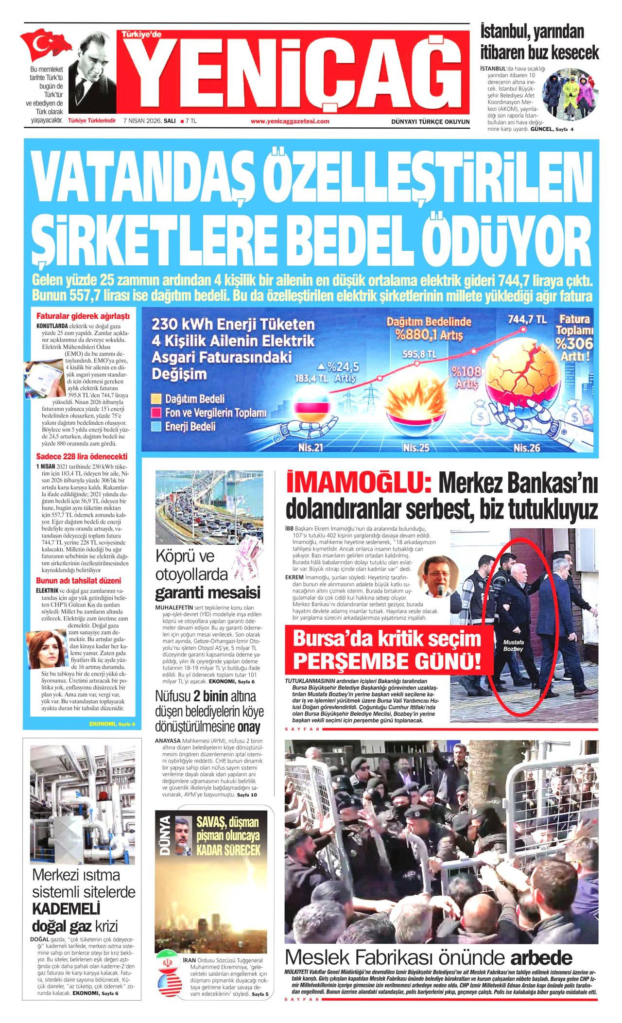 Yeniçağ Gazetesi Gazete Manşeti